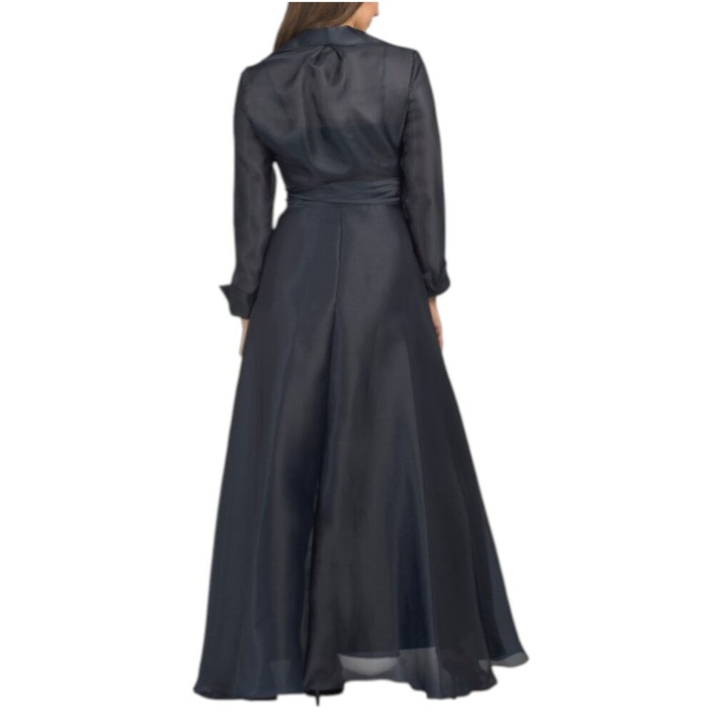 BETSY & ADAM Long Sleeve Organza Shirt Gown - Picture 2 of 6